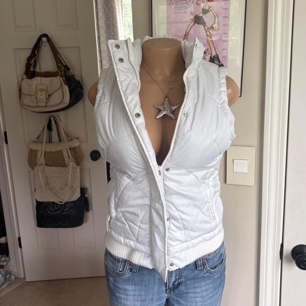 Y2K 2000s White faux fur Puffer Vest